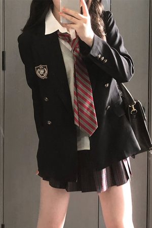 Waist-Defined Slimming JK Uniform Set for Women - Pudding Bear College Style Jacket & Skirt Outfit