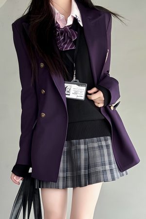 Waist-Defined Slimming JK Uniform Set for Women - Pudding Bear College Style Jacket & Skirt Outfit