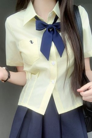 Waist-Defining Pudding Bear JK Uniform Shirt in Sweet and Spicy School Style for Y2K Fashion Lovers