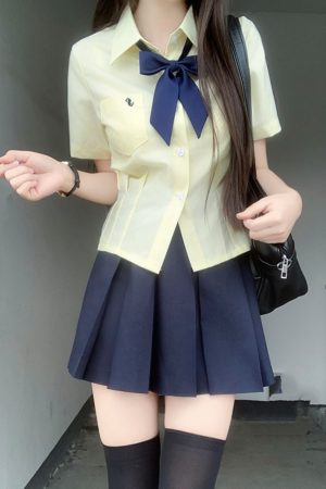 Waist-Defining Pudding Bear JK Uniform Shirt in Sweet and Spicy School Style for Y2K Fashion Lovers