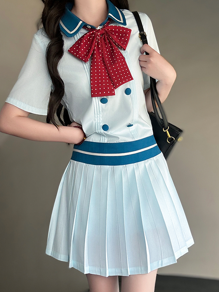 Waist-Defining Slimming Girl's Summer Dress - Sea Patrol Girl Pudding Bear JK Uniform College Style Fashion Waist-Defining Slimming Girl's Summer Dress - Sea Patrol Girl Pudding Bear JK Uniform College Style Fashion