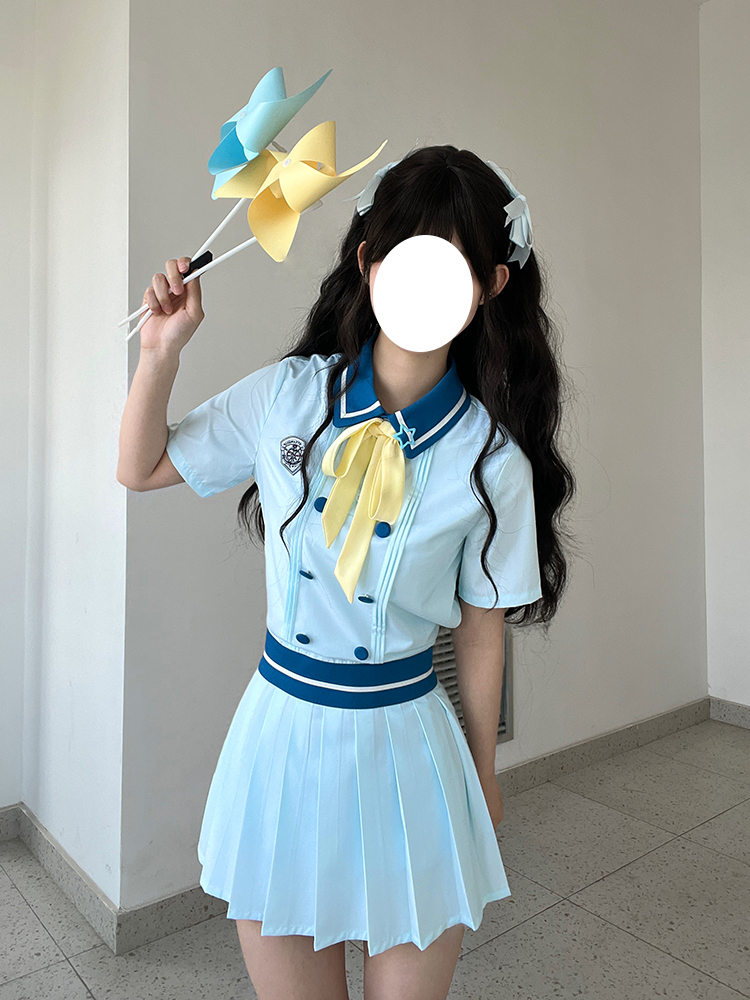Waist-Defining Slimming Girl's Summer Dress - Sea Patrol Girl Pudding Bear JK Uniform College Style Fashion Waist-Defining Slimming Girl's Summer Dress - Sea Patrol Girl Pudding Bear JK Uniform College Style Fashion