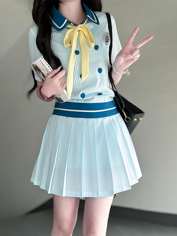 Waist-Defining Slimming Girl's Summer Dress - Sea Patrol Girl Pudding Bear JK Uniform College Style Fashion Waist-Defining Slimming Girl's Summer Dress - Sea Patrol Girl Pudding Bear JK Uniform College Style Fashion