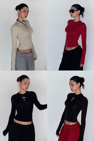 Warm Velvet Slim Fit Fitted Top - Soft Plush Waist-Defining Design - 90s Inspired - Available in 4 Colors