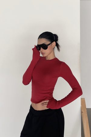 Warm Velvet Slim Fit Fitted Top - Soft Plush Waist-Defining Design - 90s Inspired - Available in 4 Colors