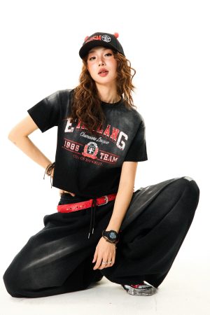 Washed and Faded Vintage Distressed Short Sleeve T-Shirt for Women - Slim Fit Summer Essential, Retro 90s Style Top