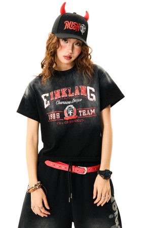 Washed and Faded Vintage Distressed Short Sleeve T-Shirt for Women - Slim Fit Summer Essential, Retro 90s Style Top