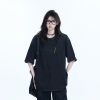 Washed Black Loose-Fit Short Sleeve T-Shirt for Women with Embroidered Half Sleeves â€“ American Street Style, Casual 90s Aesthetic
