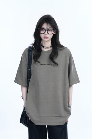 Washed Distressed Short Sleeve T-Shirt for Women - American Street Style with Unique Loose Round Neck