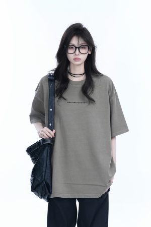 Washed Distressed Short Sleeve T-Shirt for Women - American Street Style with Unique Loose Round Neck