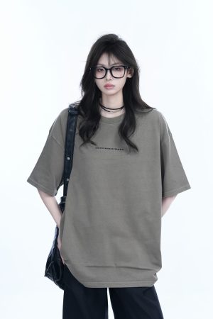 Washed Distressed Short Sleeve T-Shirt for Women - American Street Style with Unique Loose Round Neck