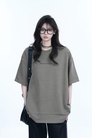 Washed Distressed Short Sleeve T-Shirt for Women - American Street Style with Unique Loose Round Neck