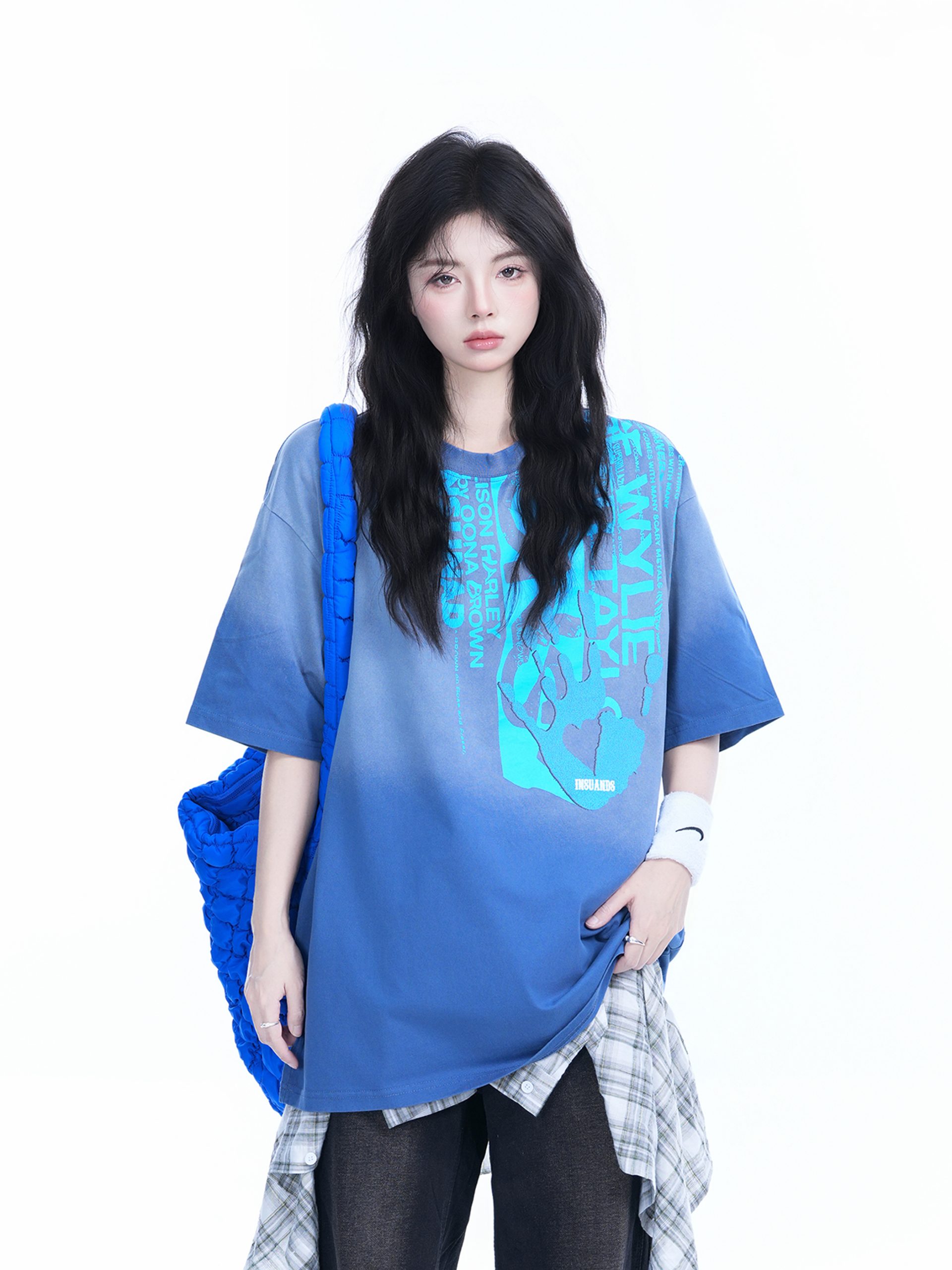 Washed Gradient Short Sleeve T-Shirt for Women - Loose Fit, Trendy American High Street Style, Casual Graphic Tee Washed Gradient Short Sleeve T-Shirt for Women - Loose Fit, Trendy American High Street Style, Casual Graphic Tee