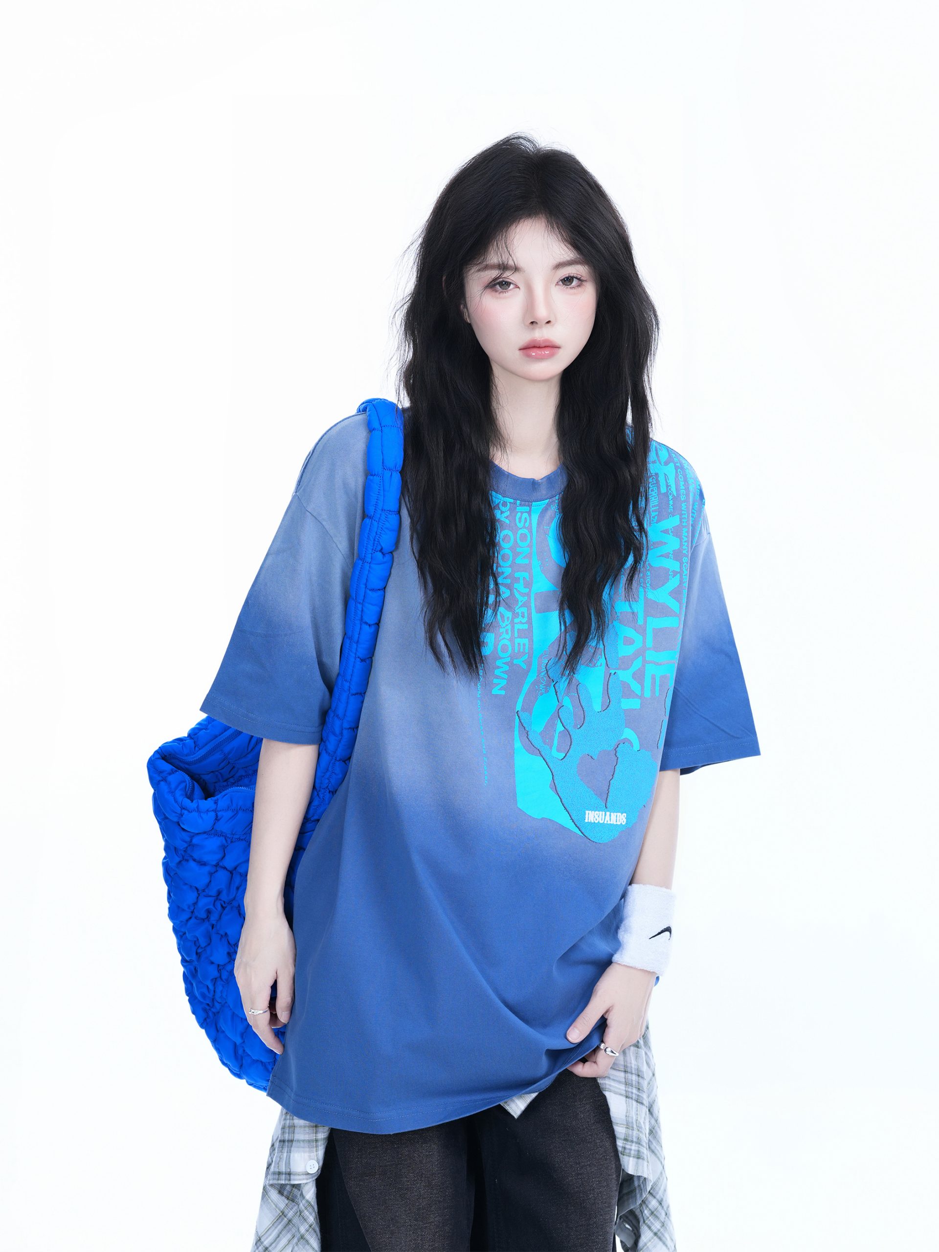 Washed Gradient Short Sleeve T-Shirt for Women - Loose Fit, Trendy American High Street Style, Casual Graphic Tee Washed Gradient Short Sleeve T-Shirt for Women - Loose Fit, Trendy American High Street Style, Casual Graphic Tee