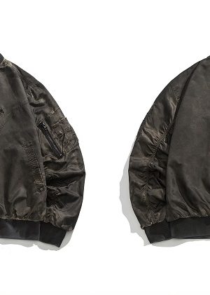Wasteland Style Flight Jacket - Unisex Loose Baseball Jacket in Dirty Color, American Streetwear for Couples, Trendy 90s Fashion