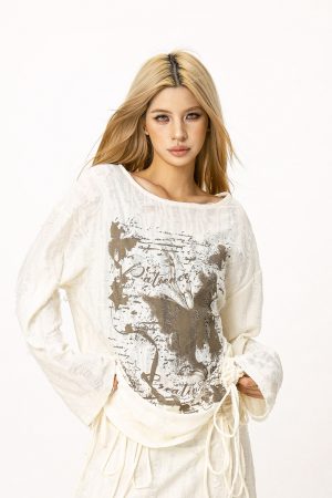 Wasteland Style Ripped Hoodie - Long Sleeve Drawstring Jazz Dance Top for Hot Girls - Casual Loose Fit