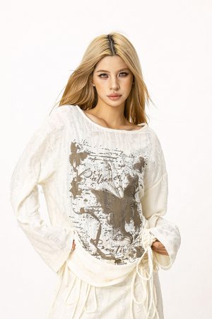 Wasteland Style Ripped Hoodie - Long Sleeve Drawstring Jazz Dance Top for Hot Girls - Casual Loose Fit