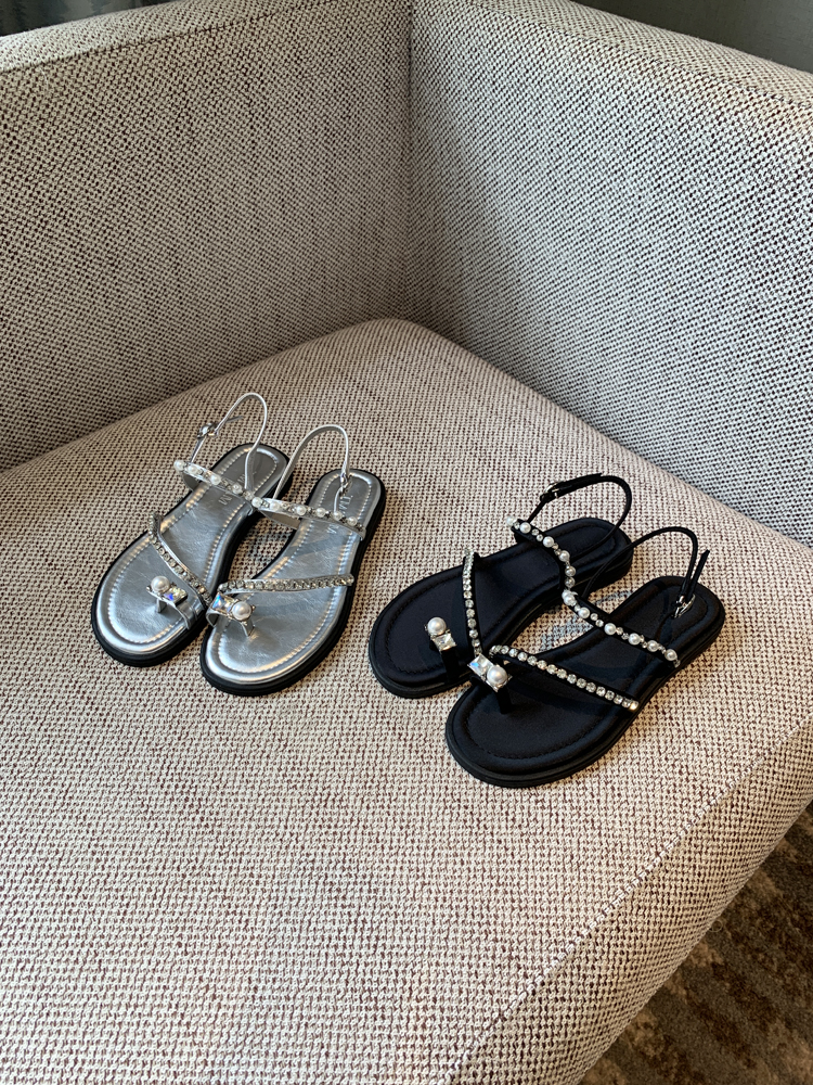 Water Drill Pearl Toe-Post Flat Sandals for Women - 2025 Summer Fairy Temperament Versatile Roman Style Shoes Water Drill Pearl Toe-Post Flat Sandals for Women - 2025 Summer Fairy Temperament Versatile Roman Style Shoes