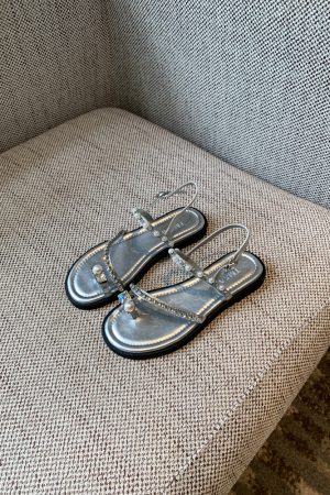 Water Drill Pearl Toe-Post Flat Sandals for Women - 2025 Summer Fairy Temperament Versatile Roman Style Shoes