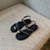 Water Drill Pearl Toe-Post Flat Sandals for Women - 2025 Summer Fairy Temperament Versatile Roman Style Shoes