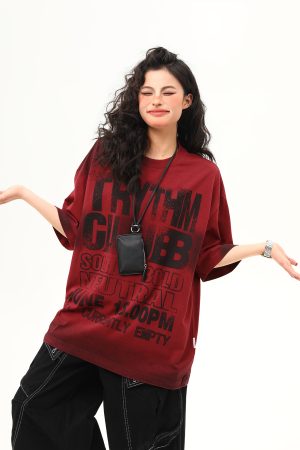 Water-Washed Heavyweight Red Short-Sleeve T-Shirt for Men and Women - American Street Style Trendy Couple Top, Summer Fashion Essential