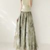 Watercolor Ink Print Large Swing Half-Length Skirt with Cicada Wing Texture - Green Women's Summer 2025 Gradient Printed Long Skirt