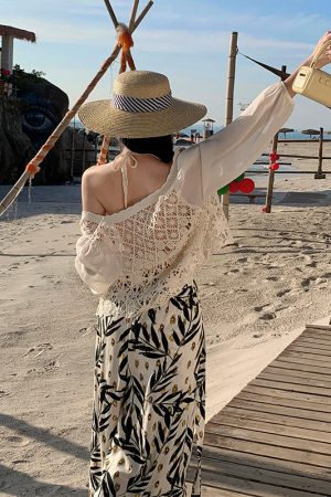Watercolor Printed Wide-Leg Pants - Ethnic Resort Beach Style, Chiffon Fabric, Thai Skirt Design for Vacation & Summer Outfits