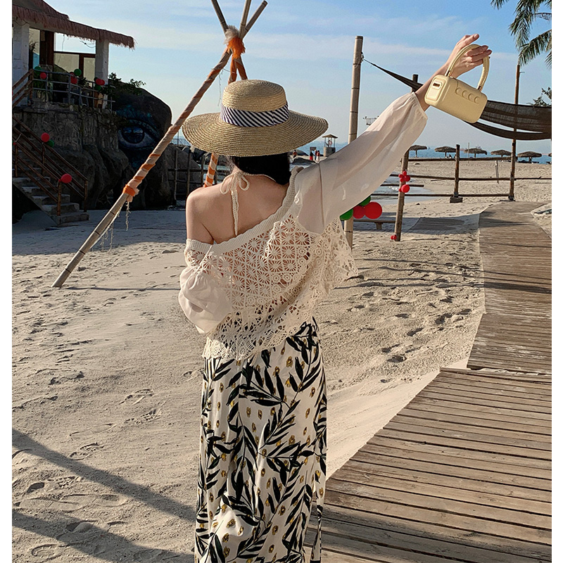 Watercolor Printed Wide-Leg Pants - Ethnic Resort Beach Style, Chiffon Fabric, Thai Skirt Design for Vacation & Summer Outfits Watercolor Printed Wide-Leg Pants - Ethnic Resort Beach Style, Chiffon Fabric, Thai Skirt Design for Vacation & Summer Outfits