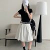 White A-Line Half Skirt with Belt for Women - Summer Mid-Length Skirt, Hip-Covering Slim Fit, Trendy Sun Grapefruit Style
