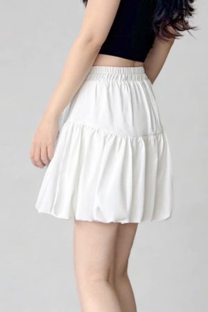 White Cloud A-Line Skirt with Anti-Exposure Lining, Floral Jellyfish Design, Summer Lantern Style, Age-Reducing Short Skirt for 25+