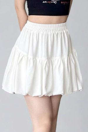White Cloud A-Line Skirt with Anti-Exposure Lining, Floral Jellyfish Design, Summer Lantern Style, Age-Reducing Short Skirt for 25+