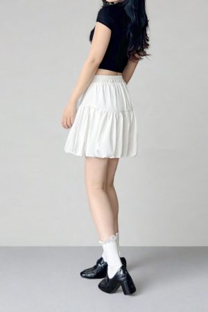 White Cloud A-Line Skirt with Anti-Exposure Lining, Floral Jellyfish Design, Summer Lantern Style, Age-Reducing Short Skirt for 25+