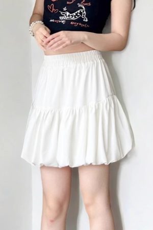 White Cloud A-Line Skirt with Anti-Exposure Lining, Floral Jellyfish Design, Summer Lantern Style, Age-Reducing Short Skirt for 25+