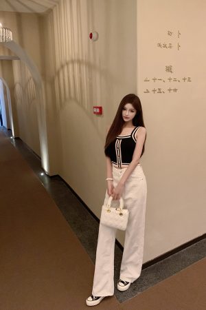 White Denim Embroidered Wide-Leg Pants - Heavy-Duty Internet Celebrity Style for Trendy 90s and Y2K Fashion