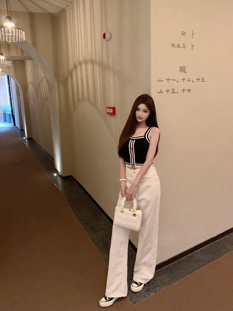 White Denim Embroidered Wide-Leg Pants - Heavy-Duty Internet Celebrity Style for Trendy 90s and Y2K Fashion White Denim Embroidered Wide-Leg Pants - Heavy-Duty Internet Celebrity Style for Trendy 90s and Y2K Fashion