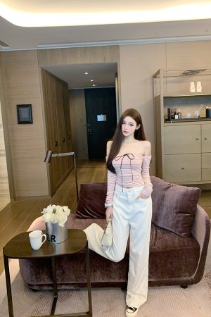 White Denim Embroidered Wide-Leg Pants - Heavy-Duty Internet Celebrity Style for Trendy 90s and Y2K Fashion