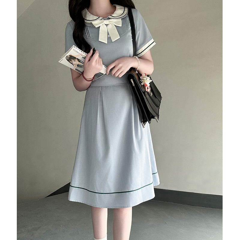 White Doll Collar Embroidered Waist-Tie Dress in College Style for Women - Summer Pudding Bear JK Uniform Inspired Fashion White Doll Collar Embroidered Waist-Tie Dress in College Style for Women - Summer Pudding Bear JK Uniform Inspired Fashion