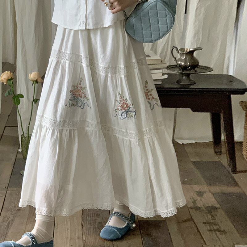 White Embroidered Lace Linen Shirt and Autumn Skirt Set for Women - Vintage Floral Design, Perfect for 90s and Y2K Style White Embroidered Lace Linen Shirt and Autumn Skirt Set for Women - Vintage Floral Design, Perfect for 90s and Y2K Style