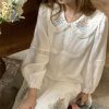White Embroidered Lace Linen Shirt and Autumn Skirt Set for Women - Vintage Floral Design, Perfect for 90s and Y2K Style