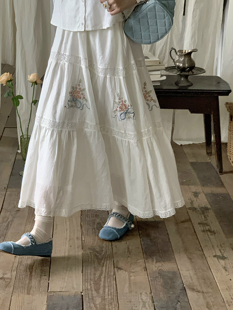 White Embroidered Lace Linen Shirt and Autumn Skirt Set for Women - Vintage Floral Design, Perfect for 90s and Y2K Style White Embroidered Lace Linen Shirt and Autumn Skirt Set for Women - Vintage Floral Design, Perfect for 90s and Y2K Style