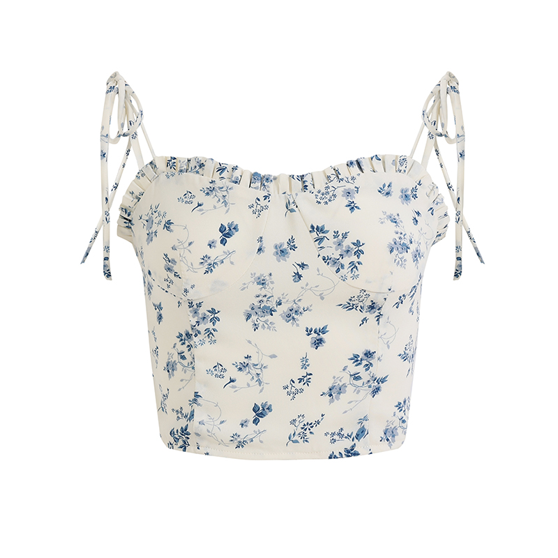 White Floral Ruffled Slim Fit Camisole Top - 2025 French Style Women's Fashion, Unique Design, Perfect for Spring & Summer White Floral Ruffled Slim Fit Camisole Top - 2025 French Style Women's Fashion, Unique Design, Perfect for Spring & Summer
