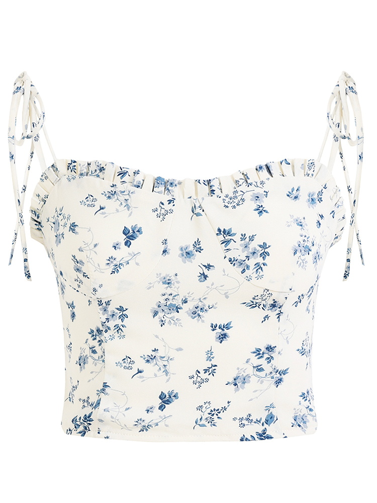 White Floral Ruffled Slim Fit Camisole Top - 2025 French Style Women's Fashion, Unique Design, Perfect for Spring & Summer White Floral Ruffled Slim Fit Camisole Top - 2025 French Style Women's Fashion, Unique Design, Perfect for Spring & Summer