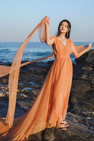 White Flowing Long Dress with Straps - Floor-Length Ethereal Wedding & Beach Dress for Seaside Photos, Boho Style
