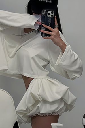 White Hepburn Floral Bud A-Line Skirt for Women - Summer Low-Waist Puff Half Skirt, Slimming Design for Effortless Style