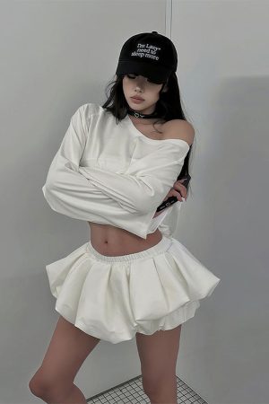 White Hepburn Floral Bud A-Line Skirt for Women - Summer Low-Waist Puff Half Skirt, Slimming Design for Effortless Style