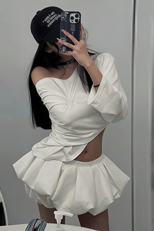 White Hepburn Floral Bud A-Line Skirt for Women - Summer Low-Waist Puff Half Skirt, Slimming Design for Effortless Style