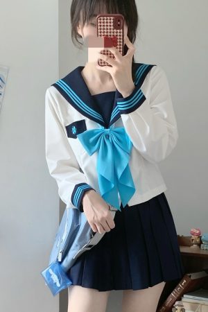 White JK Uniform Sailor Suit with Camellia Design - Women's Waist-Defined College Style Summer Short Sleeve Set