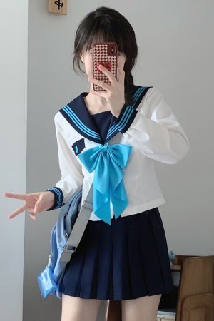 White JK Uniform Sailor Suit with Camellia Design - Women's Waist-Defined College Style Summer Short Sleeve Set