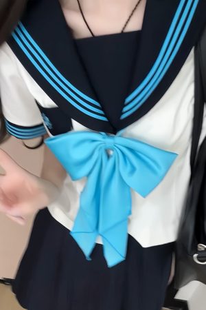 White JK Uniform Sailor Suit with Camellia Design - Women's Waist-Defined College Style Summer Short Sleeve Set