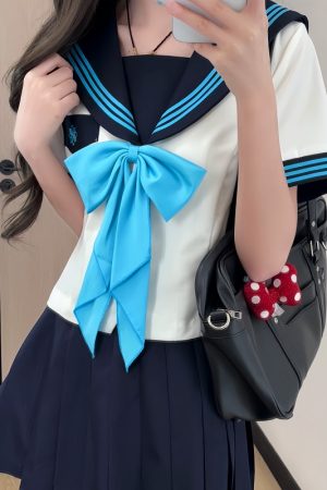 White JK Uniform Sailor Suit with Camellia Design - Women's Waist-Defined College Style Summer Short Sleeve Set